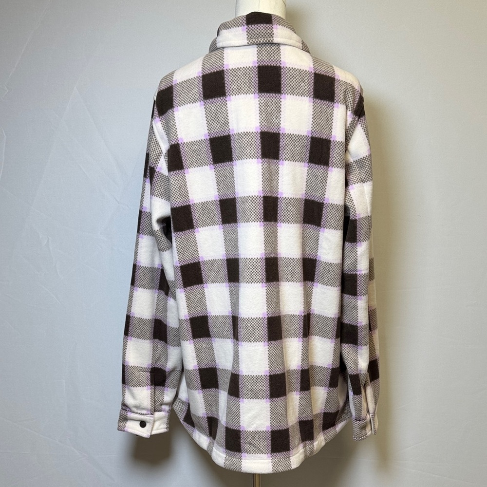 Lands’ End Anyweather Lilac & Coffee Check Fleece Shirt Jacket Size Large Tall - Picture 4 of 13